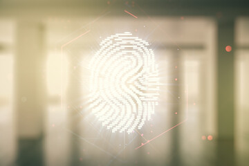 Aufkleber - Double exposure of virtual creative fingerprint hologram on empty room interior background, protection of personal information concept