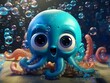 Cartoon childlike baby octopus generated with ai