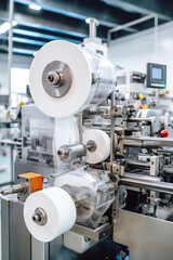 Leinwandbilder - Generative AI : Modern strapping and transporting machine for packaging line at beverage plant.