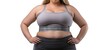 © Bussakon - Fat female fitness. Transforming body, health and lifestyle through weight loss, exercise and healthy living in sportswear on  white background