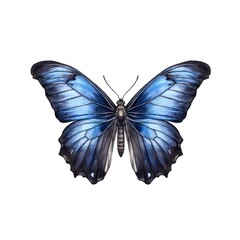 Wall Mural - Watercolor illustration of a dark blue butterfly isolated on white background. Generative AI.