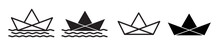 Craft Paper Boat Vector Icon Set. Origami Toy Boat Shape Icons. 