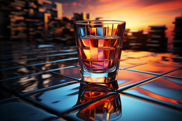Poster - A digital illustration of a stylized beer cup in an abstract geometric style.  Generative AI technology.