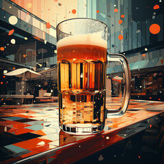 Poster - An artistic representation of a beer cup in an abstract geometric style, highlighting the interplay of shapes and lines.  Generative AI technology.
