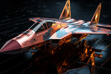 Poster - An abstract geometric design inspired by a fighter jet, utilizing a combination of triangular shapes and intersecting lines to convey speed and power.  Generative AI technology.