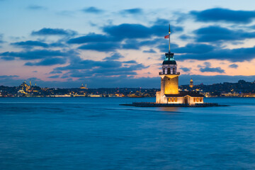 Kiz Kulesi at night. Landmarks of Istanbul. Maiden's Tower