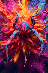 Poster - An abstract surreal photograph of a Tarantula splashed in bright paint, contemporary colors and mood social background. Generative AI technology.