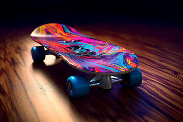Poster - A custom-designed skateboard with a vibrant and abstract paint drip pattern, combining art and sports in a visually captivating way. Generative AI technology.