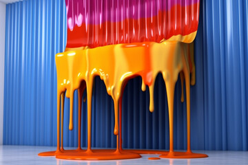 Poster - A colorful and abstract shower curtain with paint drips, transforming the bathroom into a vibrant and artistic space.  Generative AI technology.