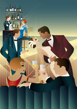 A Couple Of Dancers At A Party In Retro Style. Vector Illustration. Art Deco Style.