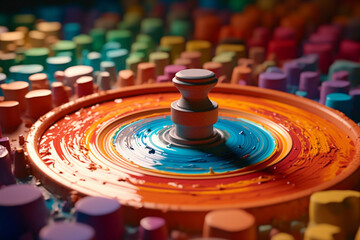 Aufkleber -  A visual representation of data being transformed and shaped like clay on a potter's wheel, symbolizing how data management. Generative AI technology.