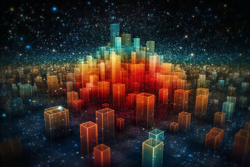 Poster -  A conceptual image of data as a constellation of stars, illustrating how data management and integration bring order and structure to vast and scattered data sources,  Generative AI technology.
