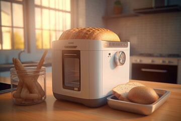 Fototapete - A programmable bread maker with multiple settings, allowing users to enjoy freshly baked bread with minimal effort. Generative AI technology.