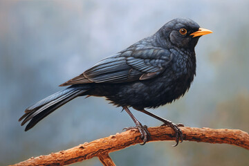 Poster - A pastel Blackbird perched on a branch, its feathers adorned with subtle pastel shades and intricate details, radiating a sense of delicacy and freedom. Generative AI technology.