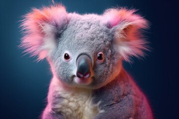 Poster - A pastel-colored Koala with a majestic mane, rendered in soft hues of pink, purple, and blue, exuding a serene and regal presence. Generative AI technology.