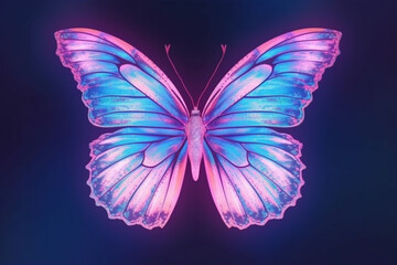 Poster - A pastel-colored Butterfly with a majestic mane, rendered in soft hues of pink, purple, and blue, exuding a serene and regal presence. Generative AI technology.