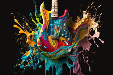 Poster - A bowl filled with colorful paint, with paintbrushes partially submerged and dripping, illustrating the artist's preparation and inspiration. Generative AI technology.