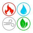 icon of the four essential elements of nature. fire, water, air and earth icons