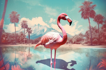 Wall Mural - bird party sunglasses feather tropical summer flamingo pink animal hipster. Generative AI.