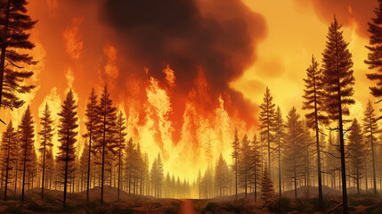 Wall Mural - forest fire landscape global warming catastrophe apocalypse nature. climate change. Generative AI