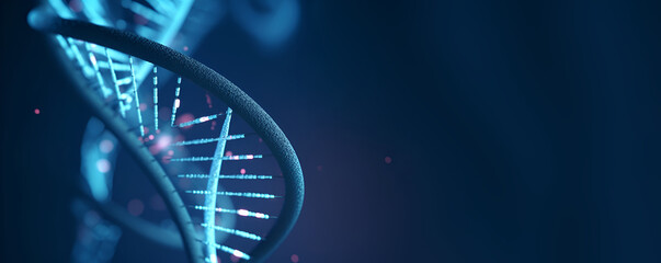 DNA molecule helix spiral on blue background with copy space