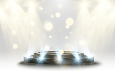 Wall Mural - podium, pedestal or platform, illuminated by spotlights in the background. vector illustration. brig