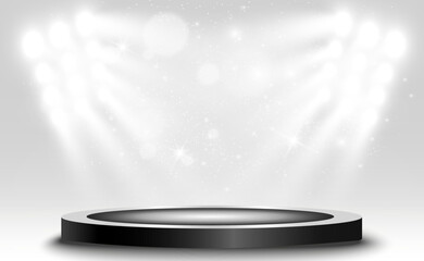 Wall Mural - podium, pedestal or platform, illuminated by spotlights in the background. vector illustration. brig