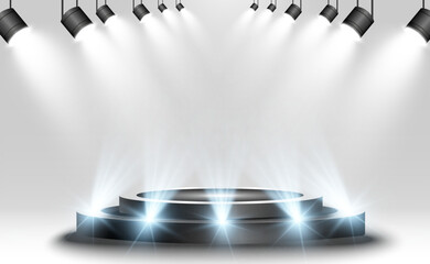 Wall Mural - podium, pedestal or platform, illuminated by spotlights in the background. vector illustration. brig