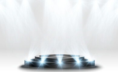Wall Mural - podium, pedestal or platform, illuminated by spotlights in the background. vector illustration. brig