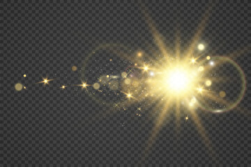 Poster - Special lens flash, light effect. The flash flashes rays and searchlight. illust.White glowing light. Beautiful star Light from the rays. The sun is backlit. Bright beautiful star. Sunlight.	
