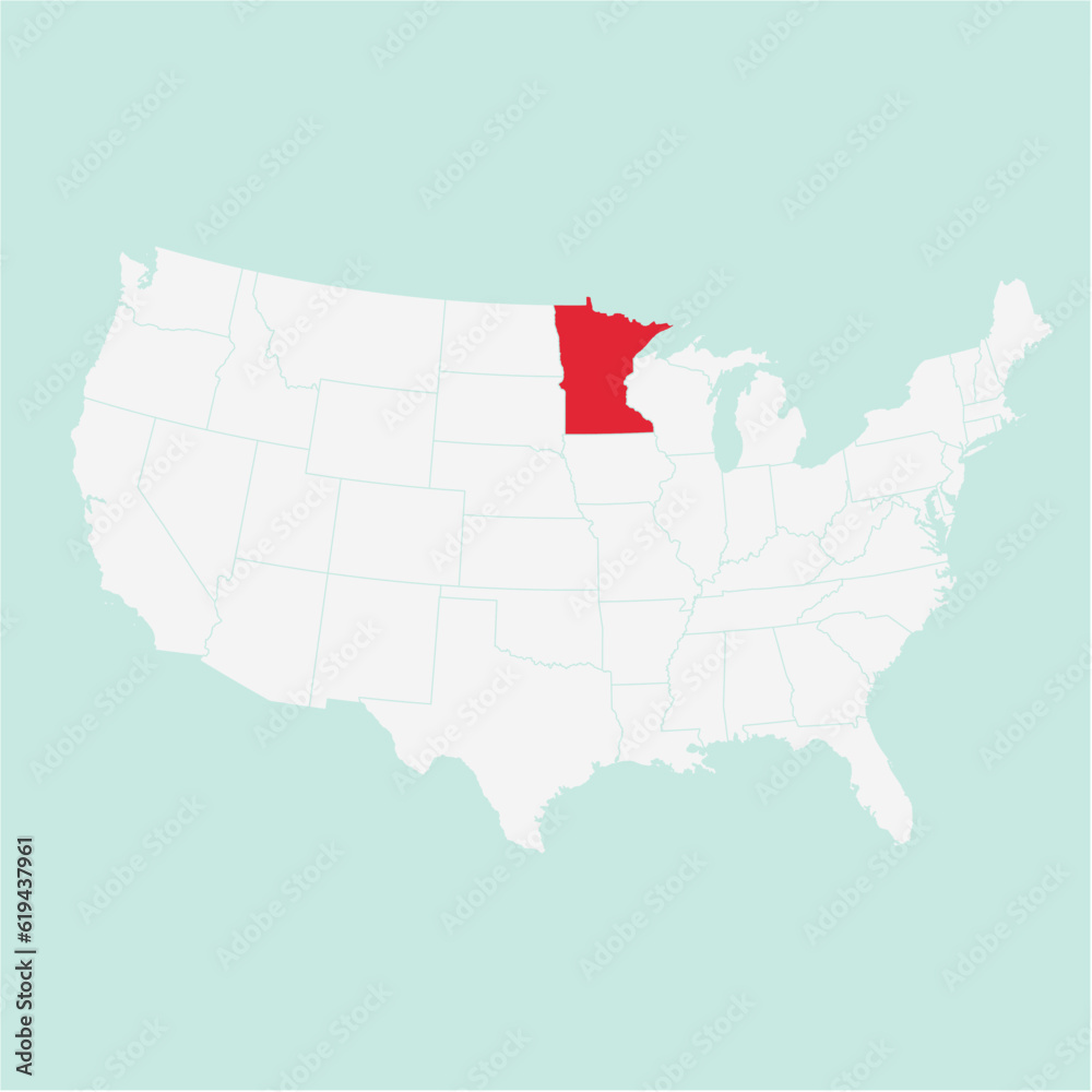 Vector map of the state of Minnesota highlighted highlighted in red on