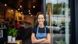 © Dangubic - Successful Female Small Business Owner at Modern Fast Food Storefront. Generative AI