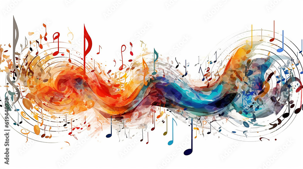 audio idea. musical background, multicolored notes on a musical stand ...