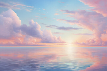 Poster - Beautiful pastel tone color sky reflection on water with sunlight.