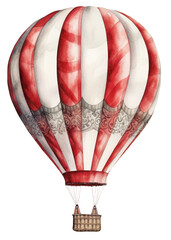 watercolor illustration of a red and white hot air balloon. ai illustration. transparent background,