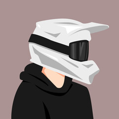 Wall Mural - portrait of a man wearing a motocross rider helmet and wearing a sweater. side view. suitable for avatar, social media profile, print, etc. flat vector graphic.