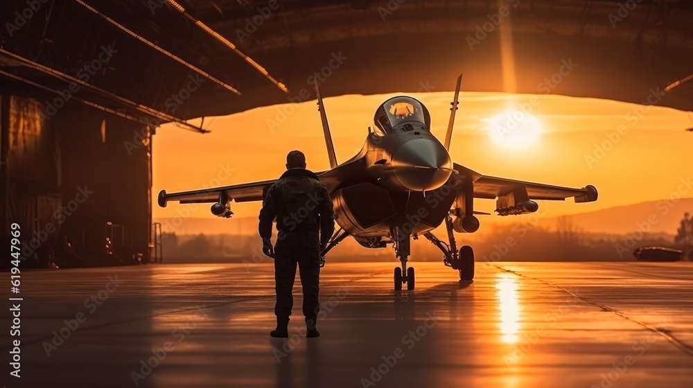 military fighter jet aircraft parked on runway in the base airforce ...
