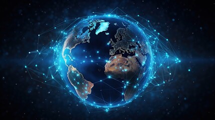 Poster - Connection to the global network. Global business point and line composition concept on a world map. generative ai