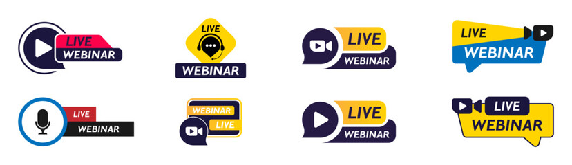 Live Webinar banners for website. Online live seminar sign - vector set.
