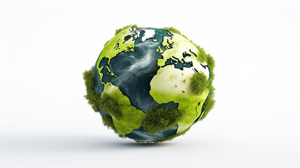 Canvas Print - green planet earth with grass on white background, generative ai