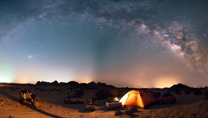 Wall Mural - Night camping in the desert in the middle of nowhere