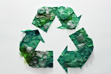 Wall Mural - Recycling symbol made from plastic bottles and waste plastic. recycling litter concept