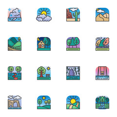Aufkleber - nature landscape filled outline icons set