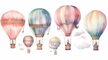 Collection Of Balloons Watercolor On A White Background. Generative AI