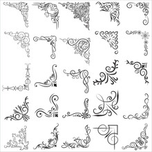 Vector Illustration Of Decorative Corner Frame Set. Set Hand Draw Of Corners Different Shapes Flower Decoration Vector Design Doodle Sketch Style For Wedding And Banner