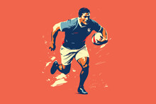 Hand-drawn Cartoon Rugby Player Flat Art Illustrations In Minimalist Vector Style