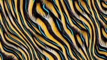 Turbulent Scroll Of Animal Fur Print Illustration. Distorted Pattern Of Digital Painting Of Yellow Zebra Fabric