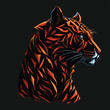 Tiger head, red stripes. Portrait in profile