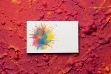 Poster - business card white blank with copy space and colorful paints generative ai