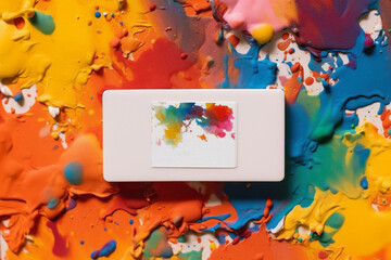 Wall Mural - business card white blank with copy space and colorful paints generative ai